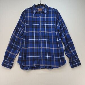 Woolrich Flannel Shirt Mens XL Blue Plaid Long Sleeve Cotton Button Down